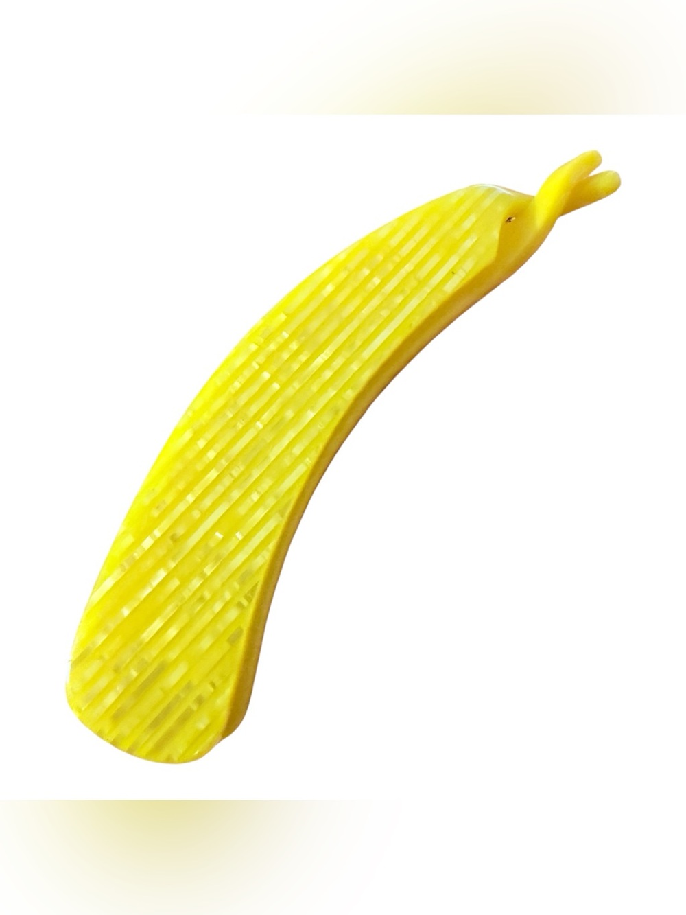 Vintage French Mini Banana Clip in Bright Yellow w Stripes, 4”, Unworn